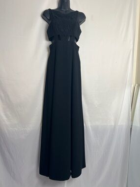 Aidan Mattox Black Crochet Cutout Maxi Dress